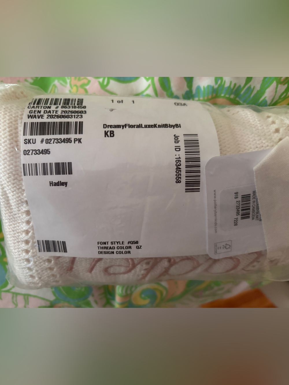 Pottery Barn Kids Dreamy Floral Luxe Knit Baby Blanket 

Note Personalization